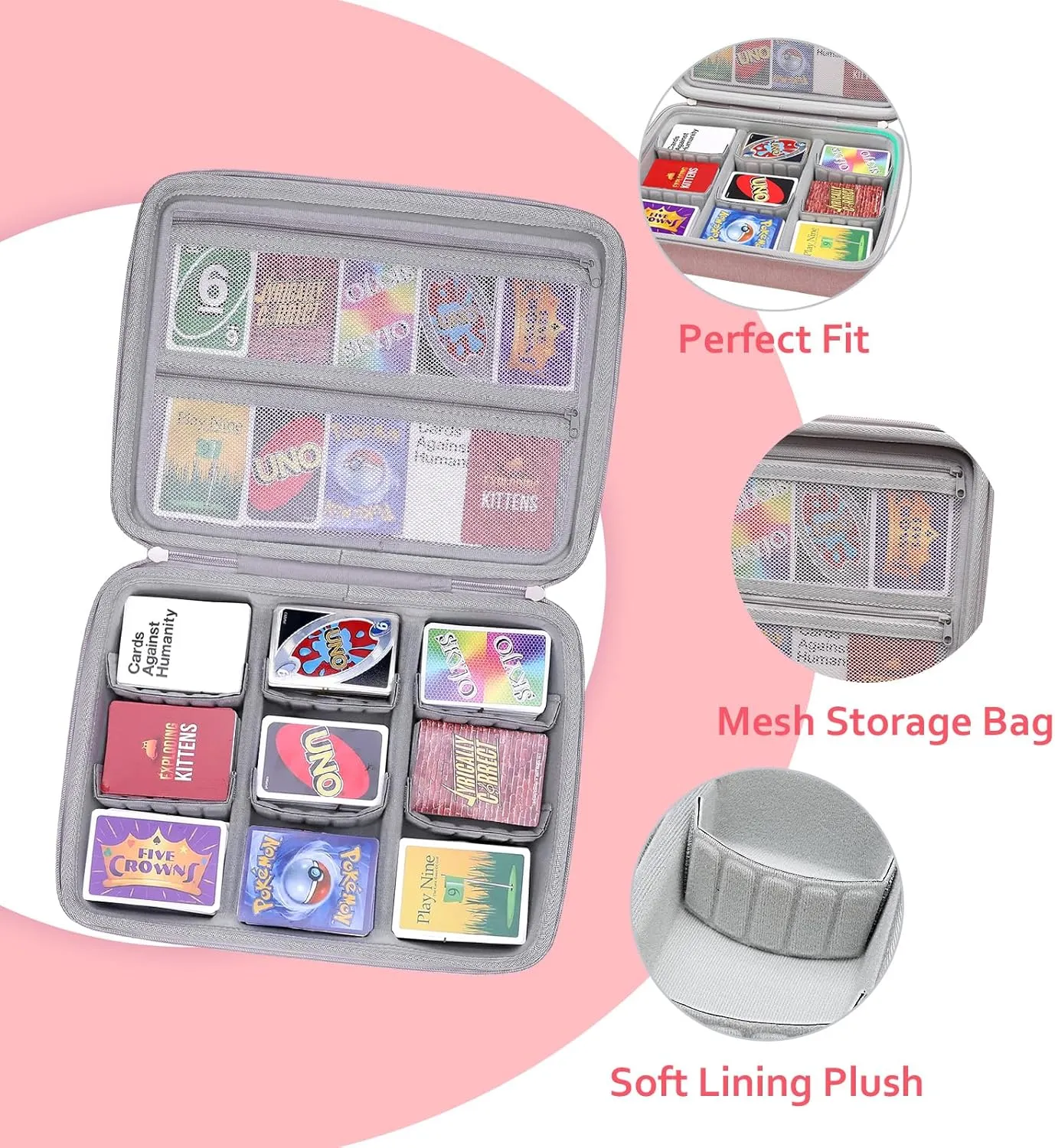 XANAD Card Game Case Fits 3000  Cards, Fits for Baseball Sports playing card/UNO/playing card Against Humanity Card Game and All Other Card Games Expansions (Pink)