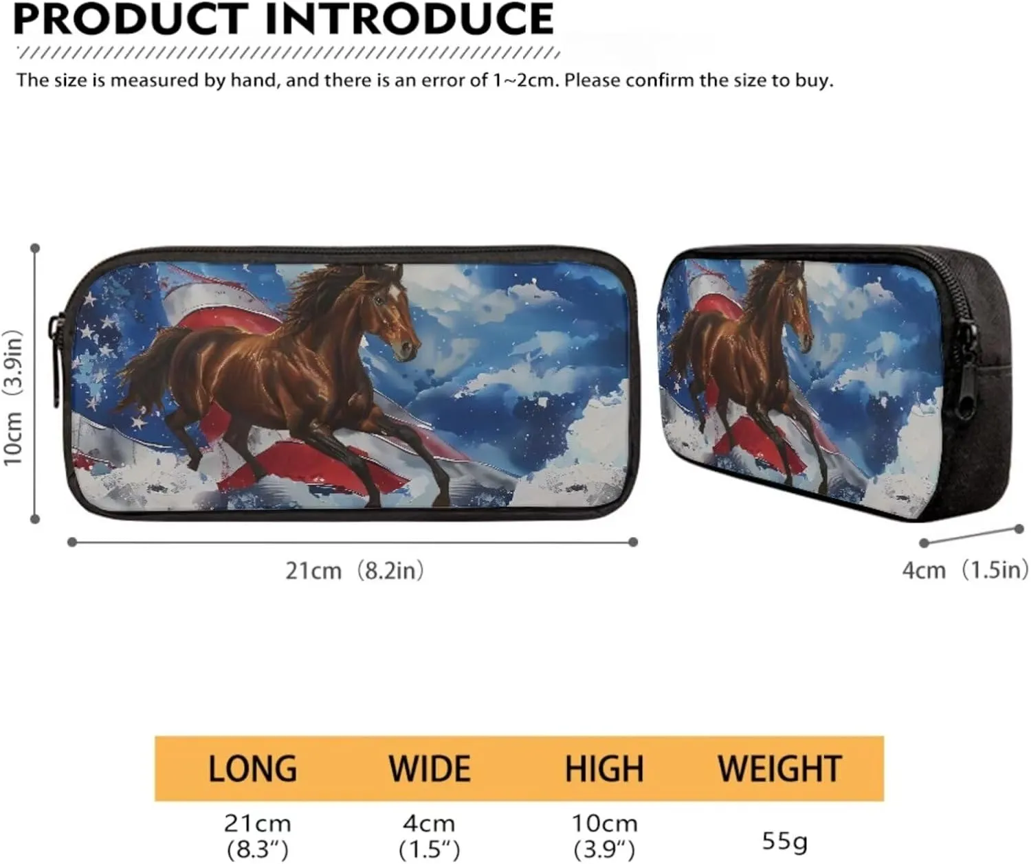 Xoenoiee American Flag and Horse Pattern Backpack Set with 17in Backpack Lunch Bag & Pencil Case, Schoolbag Sets for Boy Girl Students for School Travel Picnic