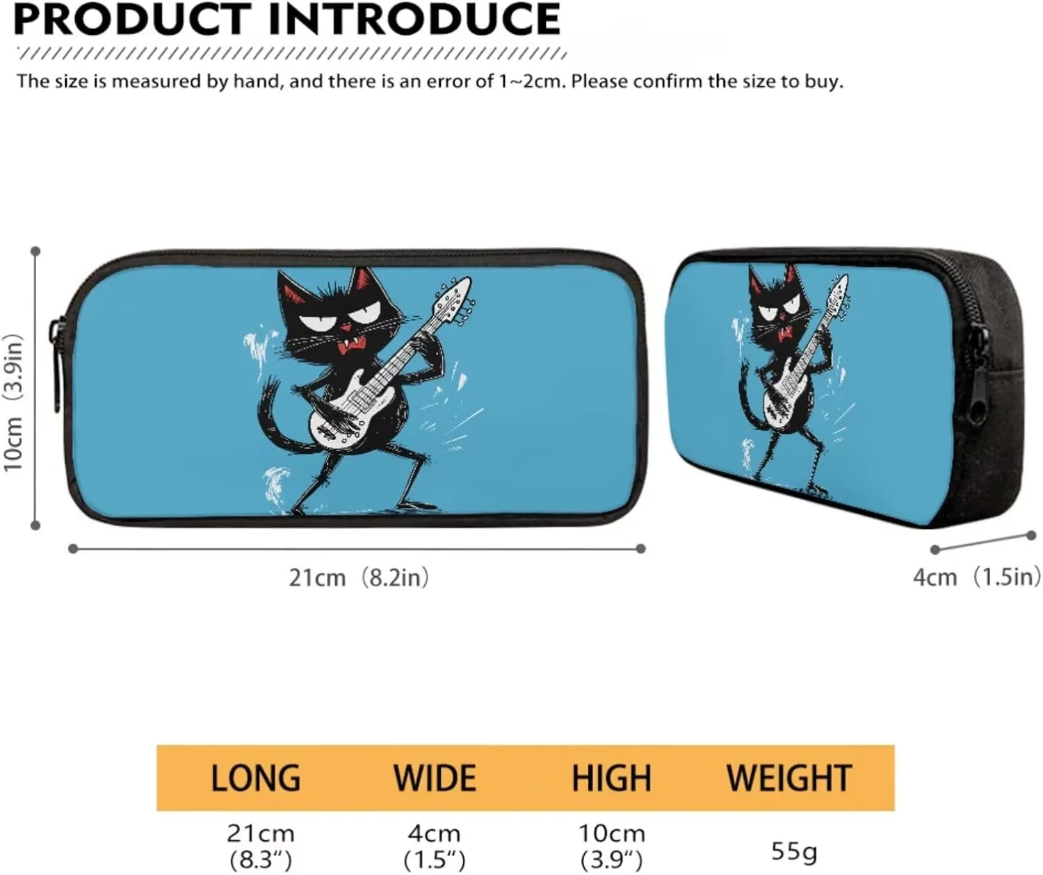 Xoenoiee Black Cat Guitar Pattern Backpack Set 3 Pieces Large Capacity Teen Boys 17in-School Backpack Lunch Bag Pencil Bag for Students Back to School