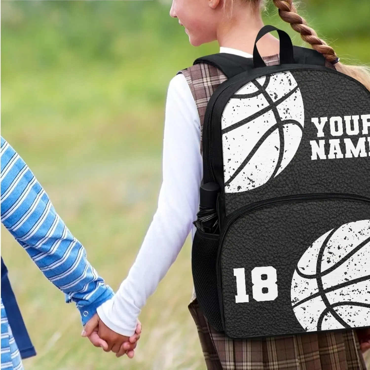 Xoenoiee Custom Basketball Pattern Backpack Set with 17in Backpack Lunch Bag & Pencil Case, Schoolbag Sets for Boy Girl Students for School Travel Picnic