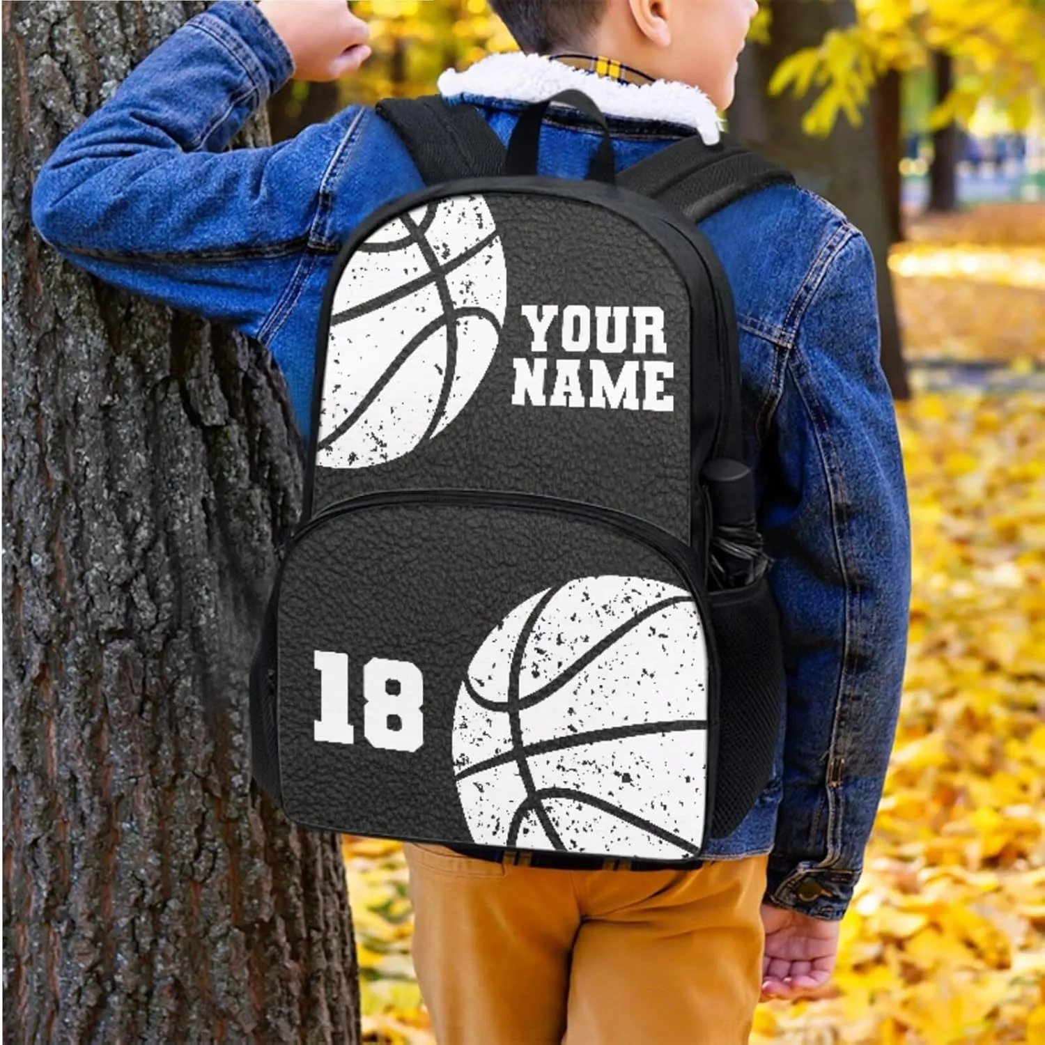 Xoenoiee Custom Basketball Pattern Backpack Set with 17in Backpack Lunch Bag & Pencil Case, Schoolbag Sets for Boy Girl Students for School Travel Picnic