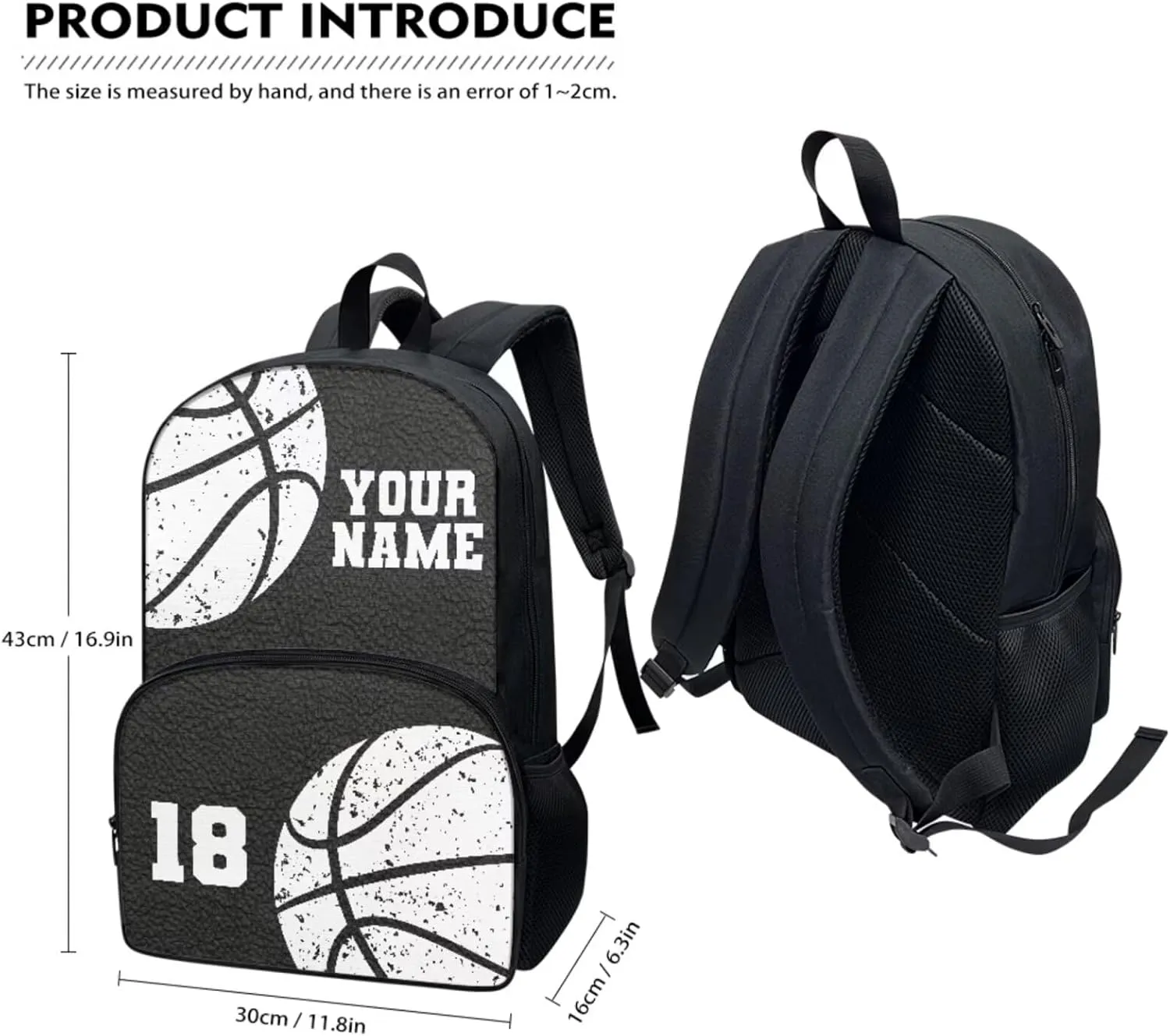 Xoenoiee Custom Basketball Pattern Backpack Set with 17in Backpack Lunch Bag & Pencil Case, Schoolbag Sets for Boy Girl Students for School Travel Picnic