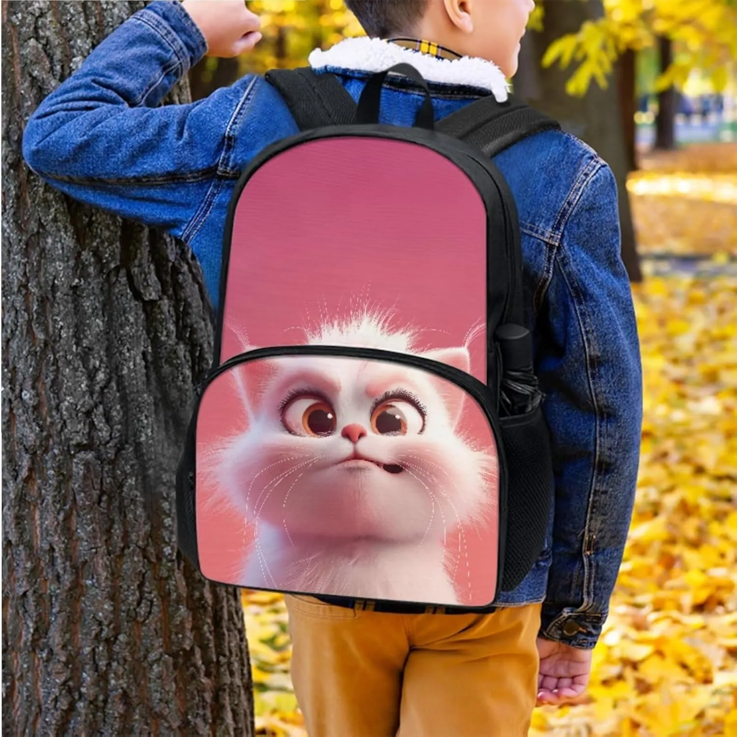 Xoenoiee Cute Cat Pink Pattern Kids Backpack Set for Boys Girls 17in School Backpack & Lunch Bag & Pencil Bag 3 in 1 Set for School Picnic Travel