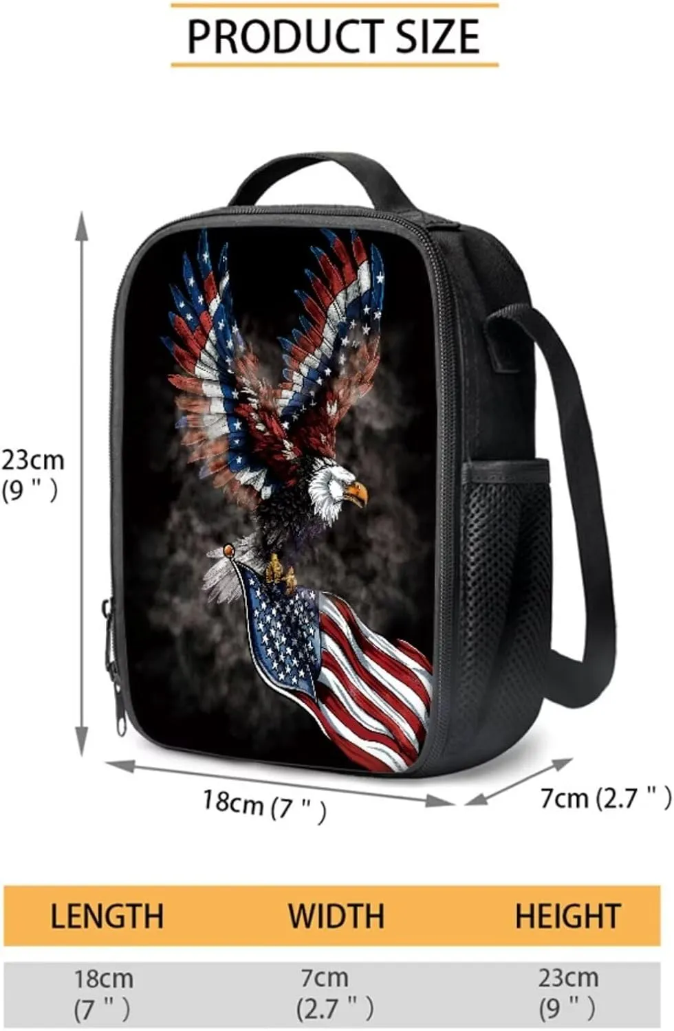 Xoenoiee Eagle and American Flag Print Kids Backpack Set for Boys Girls 17in School Backpack & Lunch Bag & Pencil Bag 3 in 1 Set for School Picnic Travel