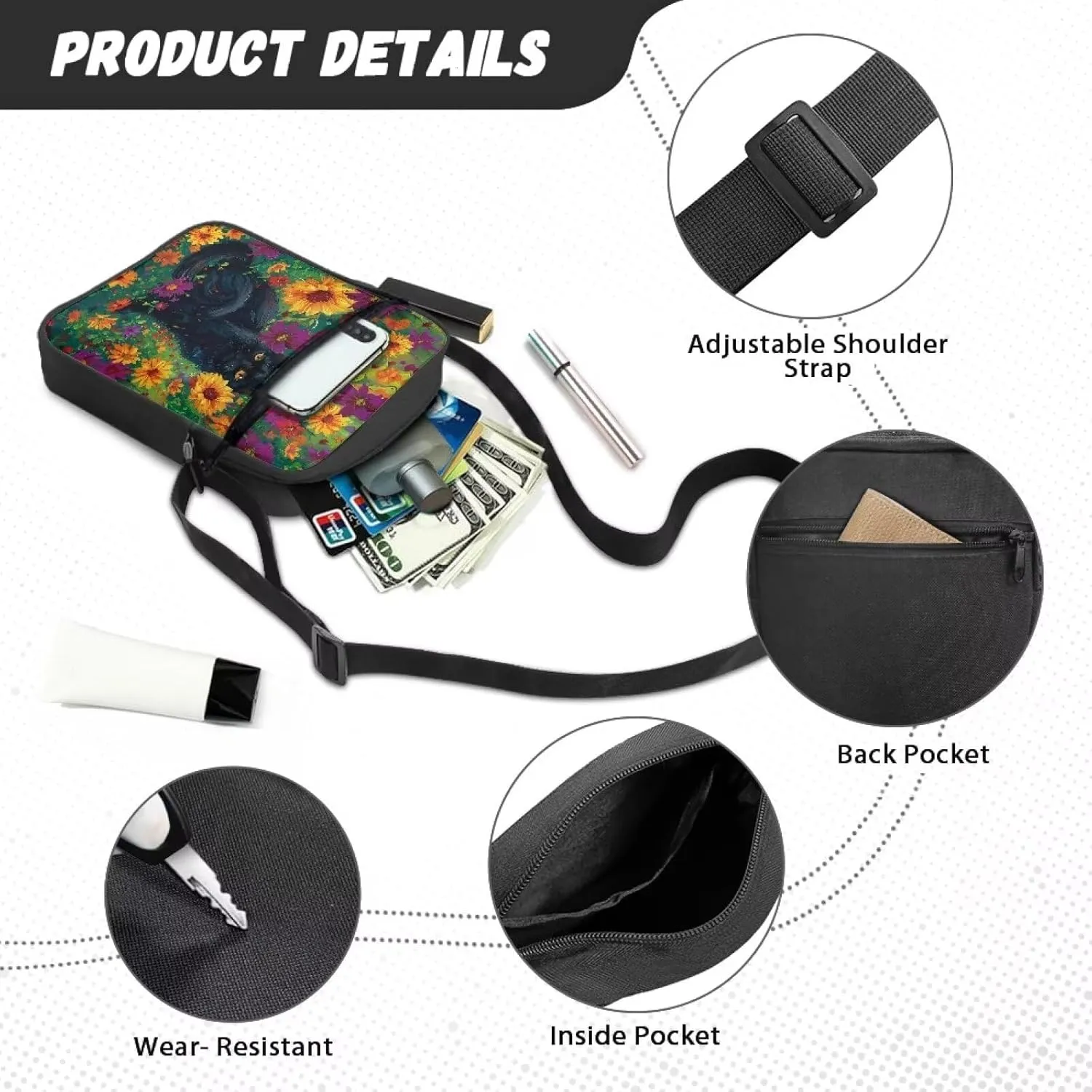 Xoenoiee Mini Messenger Bag Men Women Sling Bags with Multi Pockets Lightweight Small Crossbody Bag for Outing Daily