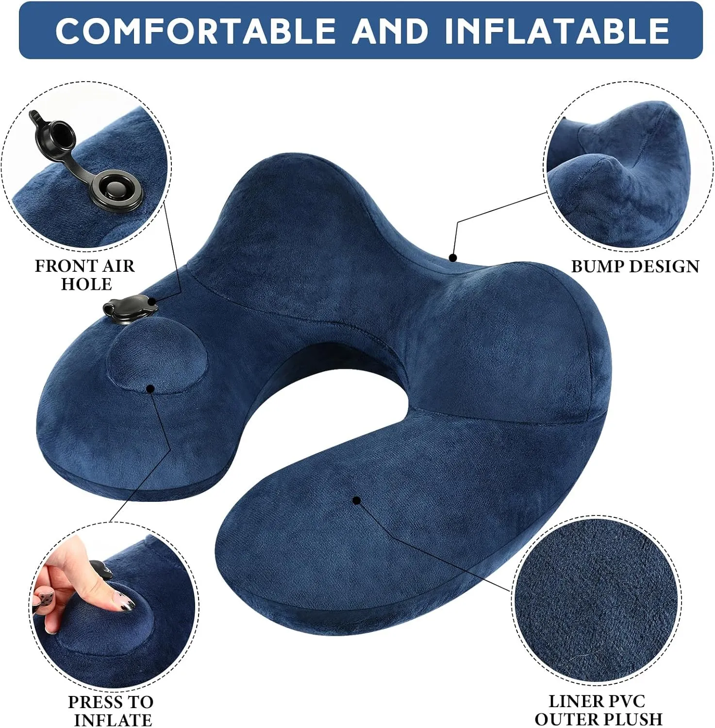 Xtinmee 2Pcs Self-Inflatable Pillow Soft Airplane Travel Pillow with Compact Bag for Long Flight Neck Cushion for Head Support Car Home Office 12.2x11.81x5.91in(Peacock Green, Blue)