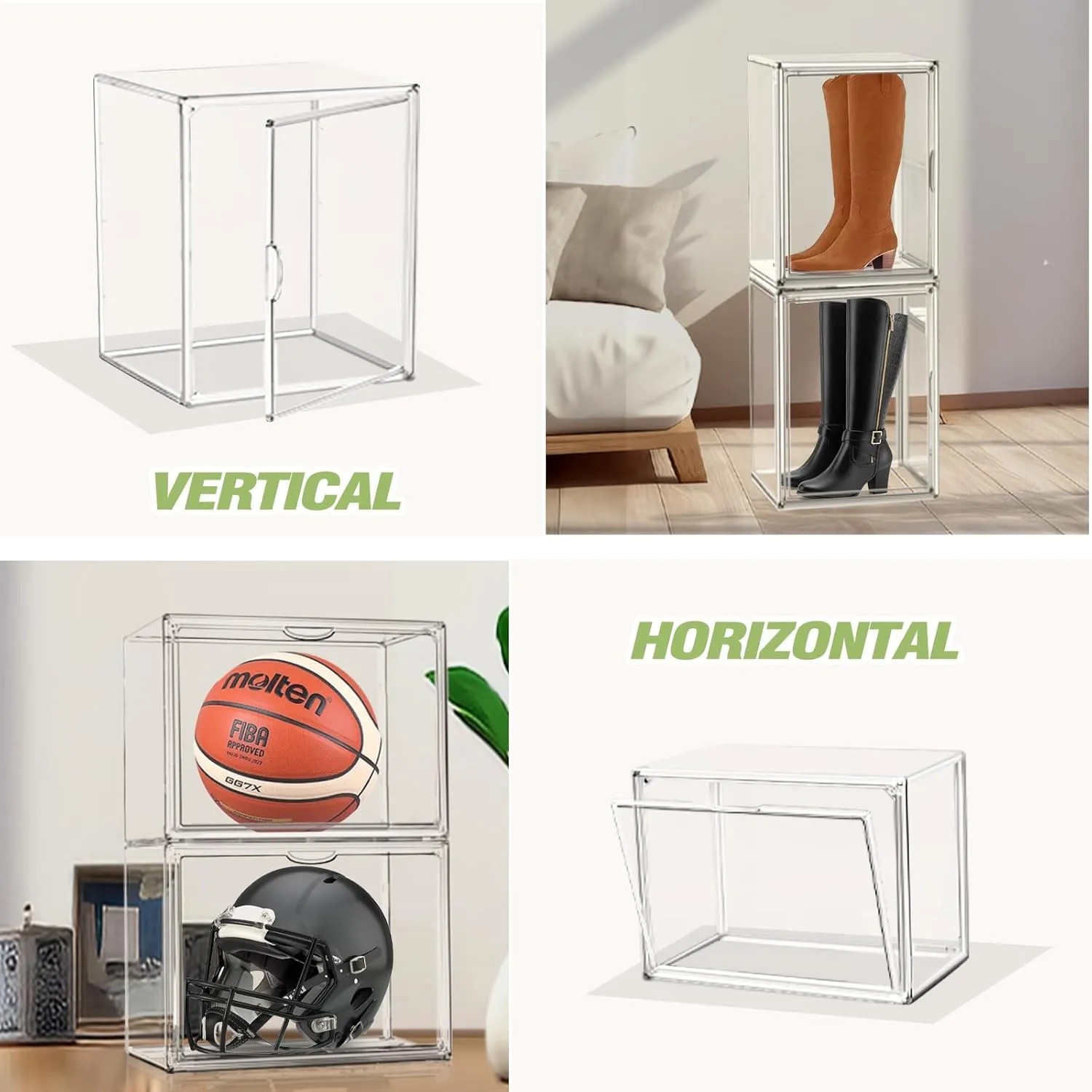 XXX-Large Extra Large Acrylic Display Case Transparent Sneaker Shoe Organizer Clear Plastic Stackable Boot & Shoe Boxes Large Showcase for Helmet, Handbag, Figures Collectibles