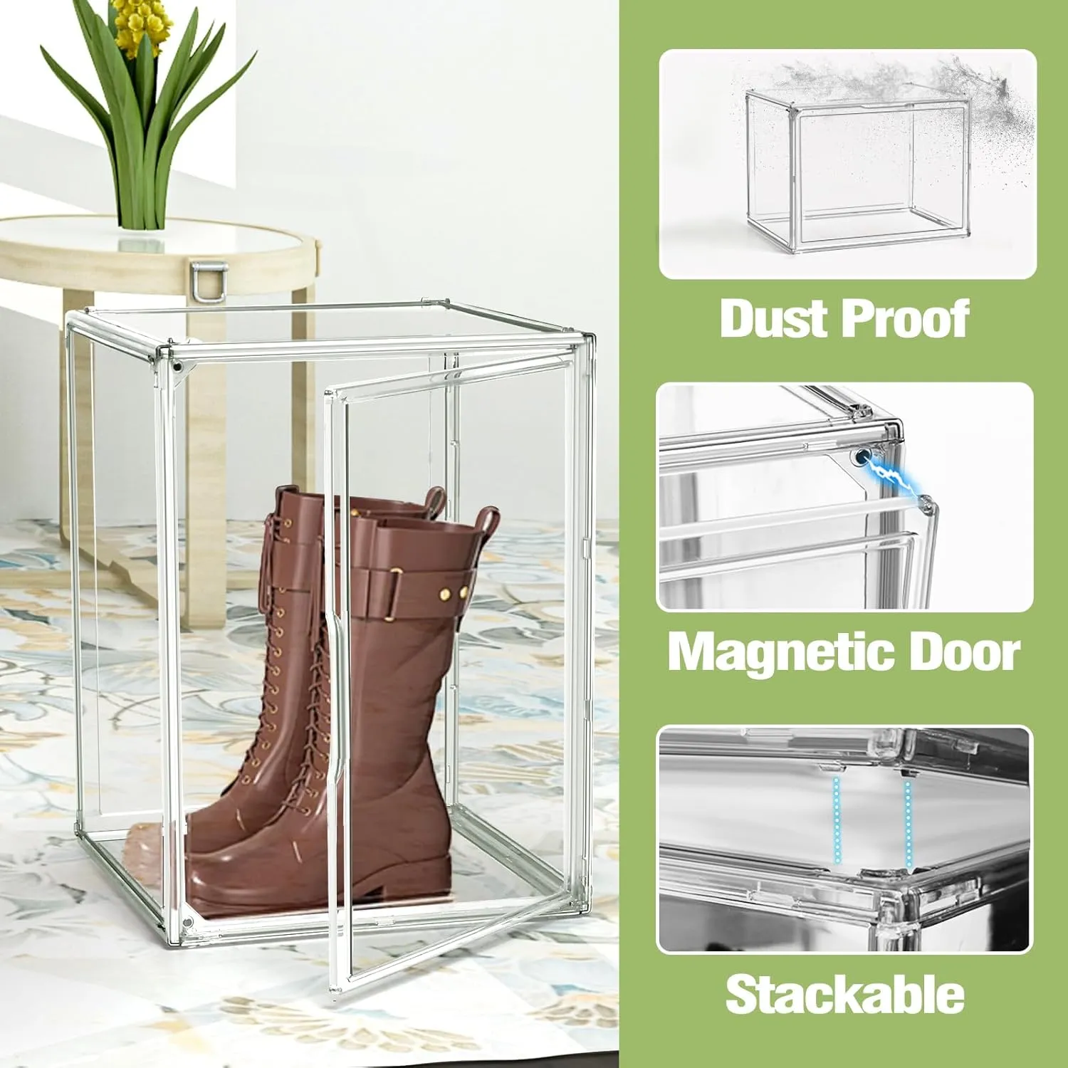 XXX-Large Extra Large Acrylic Display Case Transparent Sneaker Shoe Organizer Clear Plastic Stackable Boot & Shoe Boxes Large Showcase for Helmet, Handbag, Figures Collectibles