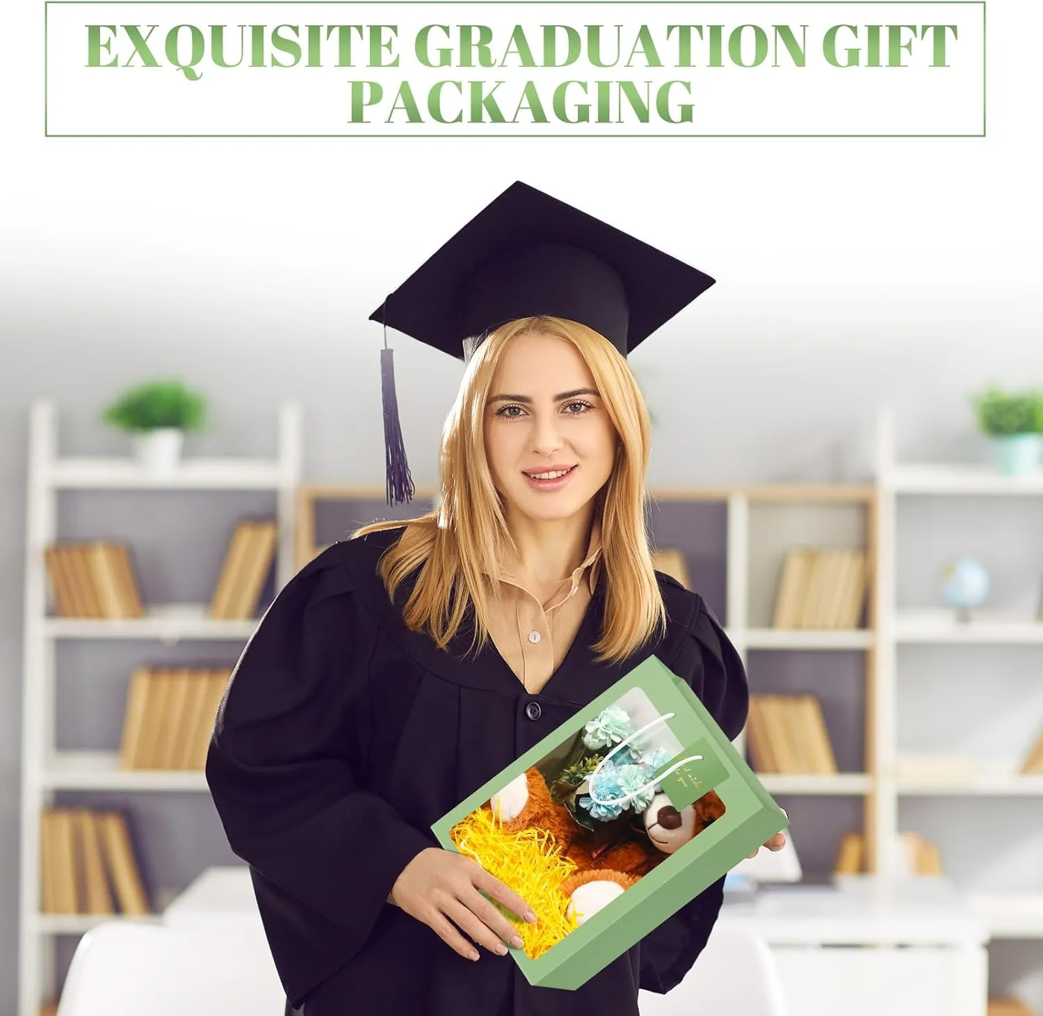 Yahenda 24 Pcs Graduation Clear Gift Bag with Window 13. 8 x 9. 8 x 5. 9" Large Transparent Paper Bouquet Totes Bags with Handle for Wedding Birthday(Sage Green)
