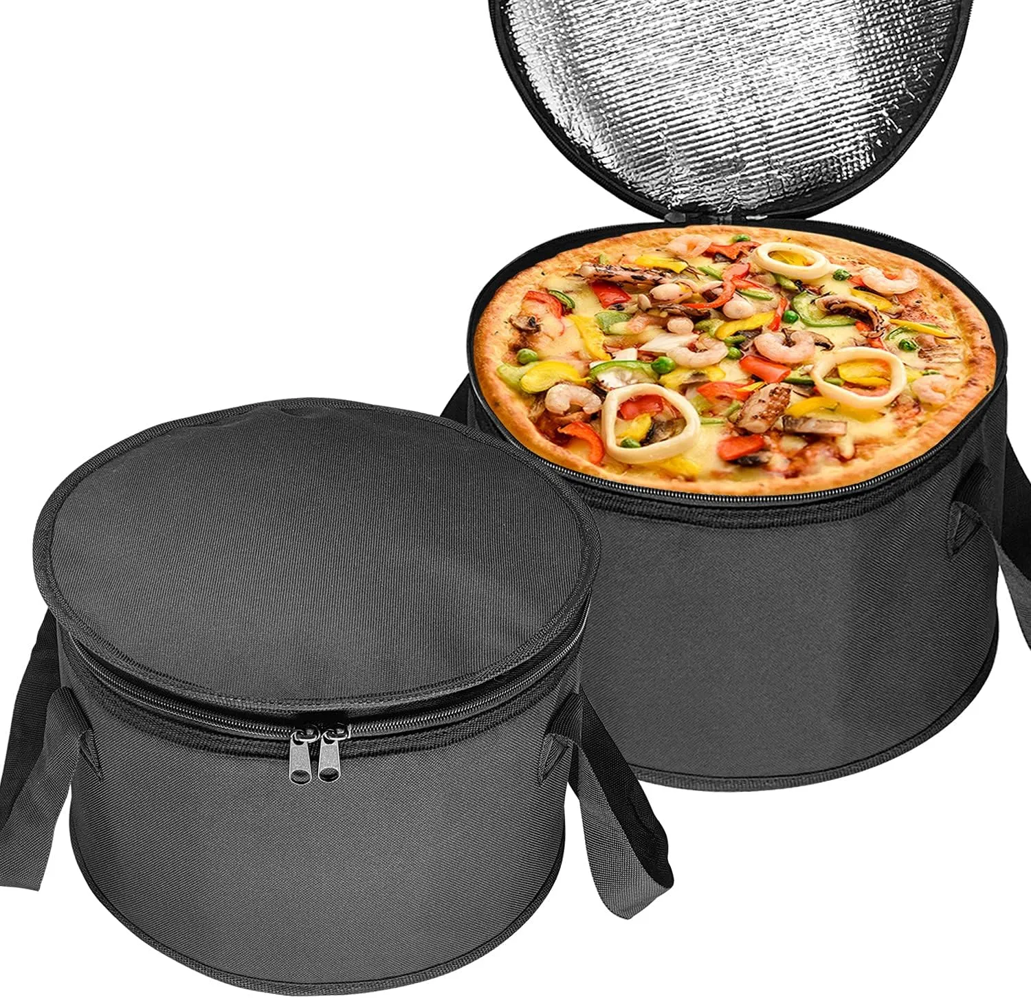 Yalin 2 Pack 12.5X7.8 Inch Round Lunch Bags, Insulated Thermal Pastry and Pie Carrier, Reusable Cake Cooler and Casserole Carrier Bags for Potluck, Picnics Food Delivery (Black Color)