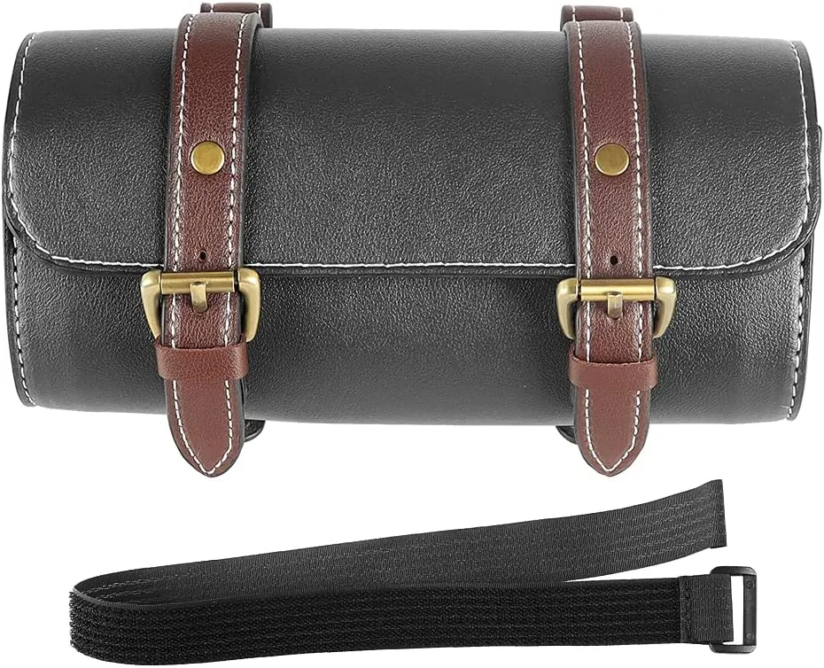 YIBO Motorcycle Fork Bag Quick Release Bag Side Bag Waterproof Universal Tool Bag American Bicycle Side Bag Leather Small Tool Bag (Black 1)