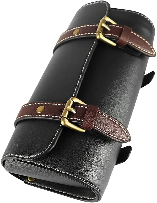 YIBO Motorcycle Fork Bag Quick Release Bag Side Bag Waterproof Universal Tool Bag American Bicycle Side Bag Leather Small Tool Bag (Black 1)