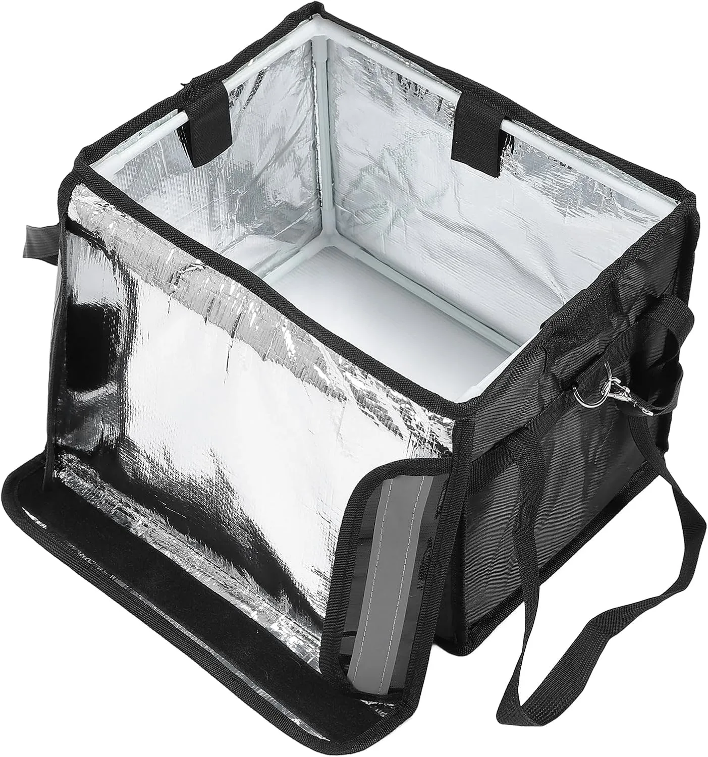 Yosoo Insulated Food Delivery Bag Portable Bottom Plate Frame Shoulder Strap Oxford Cloth Reusable Food Delivery Inner Fastener Reflective Strip for Catering Restaurant (22L)