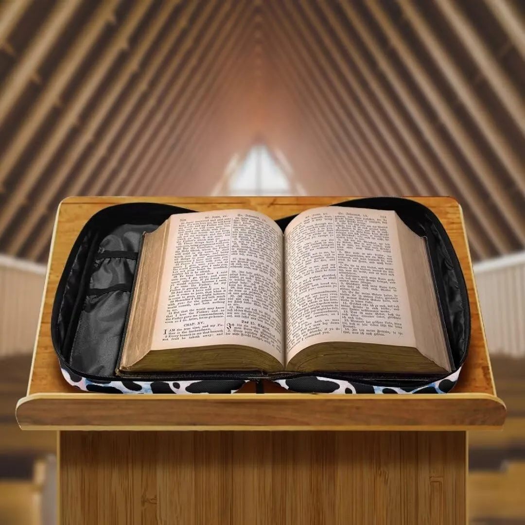 Youngerbaby Black Cow Print Bible Case Dustproof and Dirt Resistant Bible Cover Church Pray Bible Study Schools Libraries Birthday for Friends Family Notebooks Pens Phones
