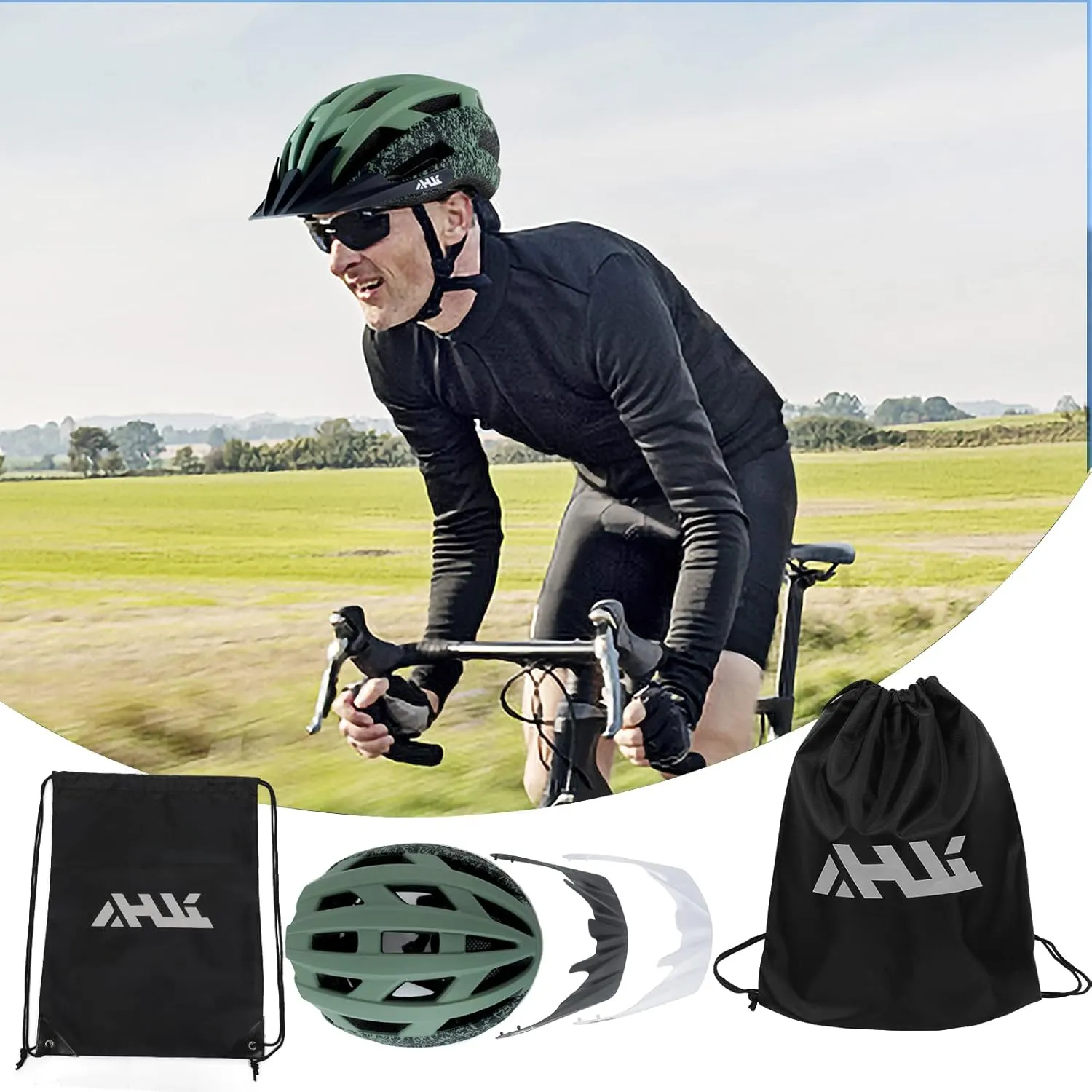 Youth Adult Road Bike Helmet, Men Women Adjustable Mountain Bicycle Helmet with Detachable Visor, 2 Sizes for Age 8-14  Youth, Kids, Adult