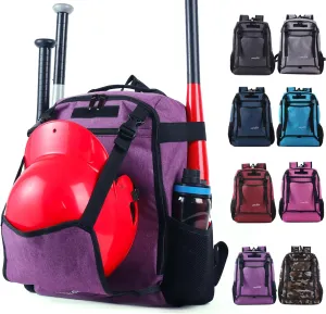 Youth Baseball bag softball Bat bag& backpack, T-Ball & Softball Equipment for Youth,Holds 2 Bats,Water Bottel,Helmet, Gloves, Cleats, Helmet Holder and Includes Fence Hook