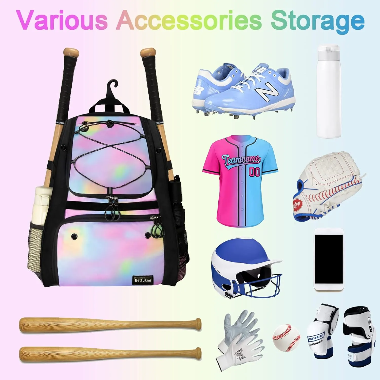 Youth Baseball Bag with Vented Shoe Compartment, Softball Bat Bag for Batting Mitten, Helmet, Teeball Gear - Adult Boys Girls Kids