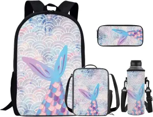 Ystardream 7th Grade Backpack for Girls Art Mermaid Backpack And Lunch Box Set Kids Backpack Purse for Women Elementary School Bookbag with Pencil Case Rucksack for Teens Child Back To School