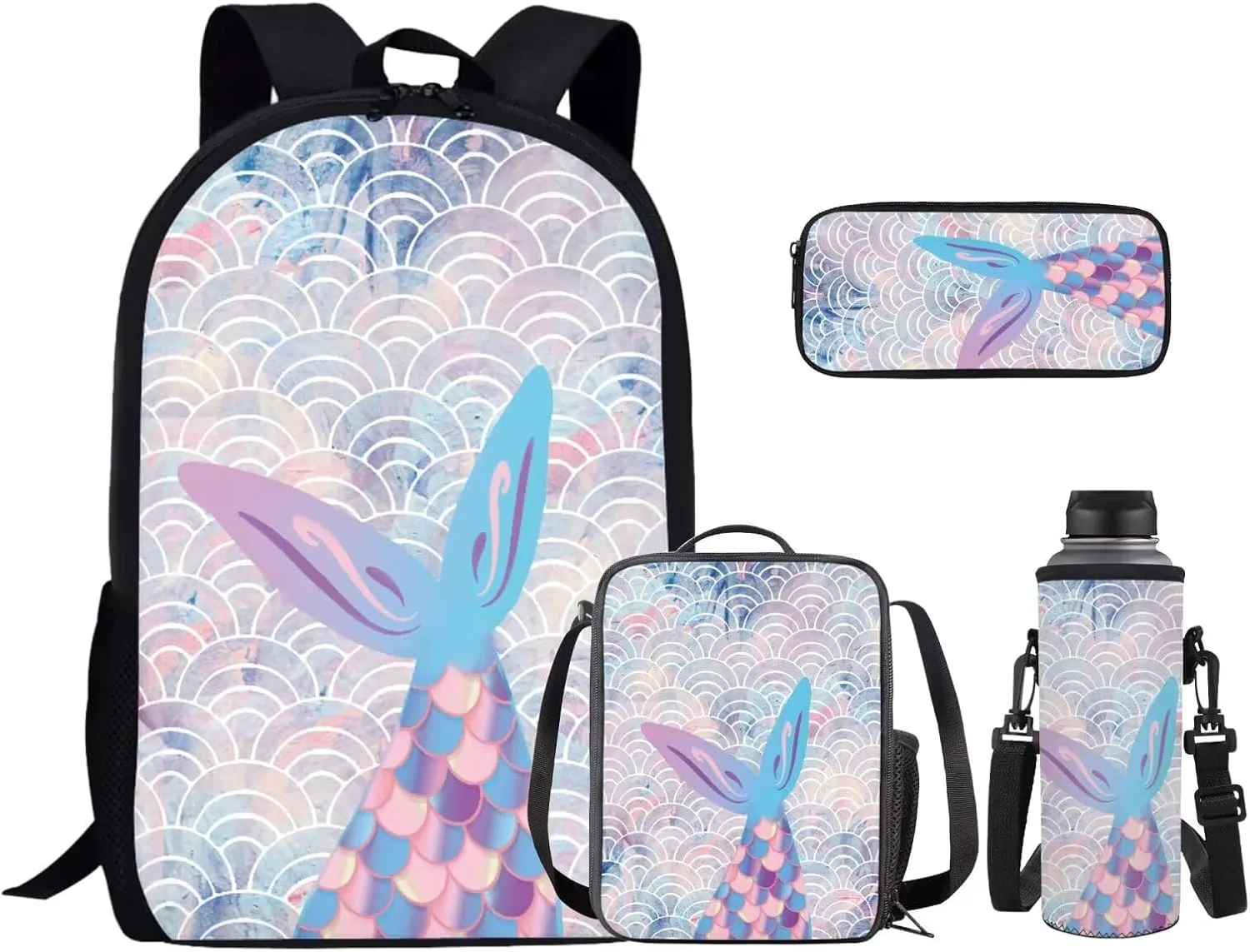 Ystardream 7th Grade Backpack for Girls Art Mermaid Backpack And Lunch Box Set Kids Backpack Purse for Women Elementary School Bookbag with Pencil Case Rucksack for Teens Child Back To School