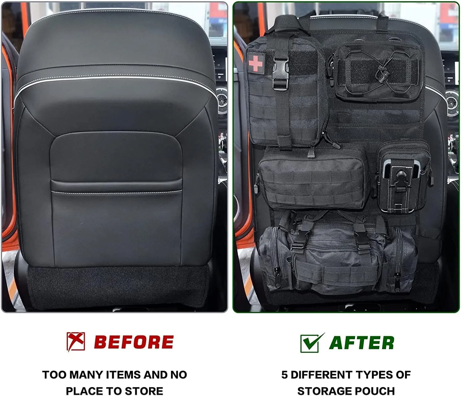 Z8 Tactical Front Seat Back Storage Bag/Hanger Bag Organizer with 5 Bags,Universal fits for All Vehicel