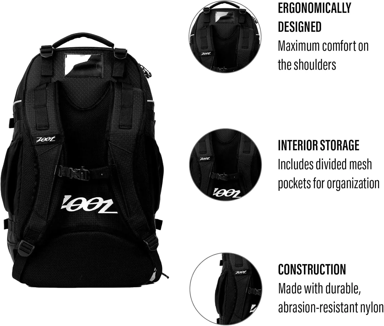 Zoot Ultra Tri Bag, Triathlon Transition Backpack with Wet Storage for Men & Women Athletes, Race Day, Travel & Train, Black
