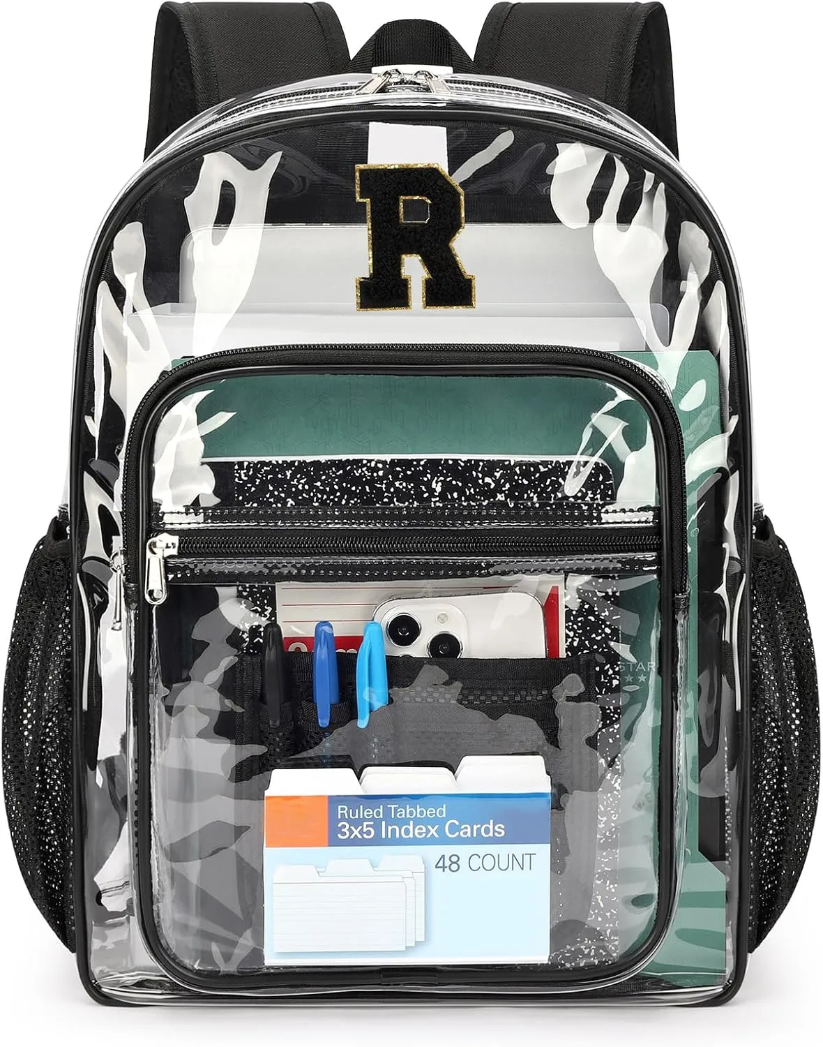 ZORFIN Clear Backpack for School: Large Clear Bookbag with Padded Straps - Heavy Duty PVC Transparent Backpack Black R