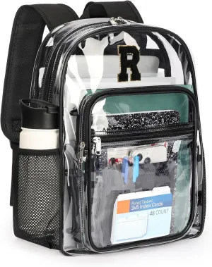 ZORFIN Clear Backpack for School: Large Clear Bookbag with Padded Straps - Heavy Duty PVC Transparent Backpack Black R