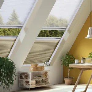 ZSHINE Manual Day Night Honeycomb Cellular Shades Light Filtering Thermal Retardation Non Wovens Fabric for Velux Skylight Window (Beige Yellow)