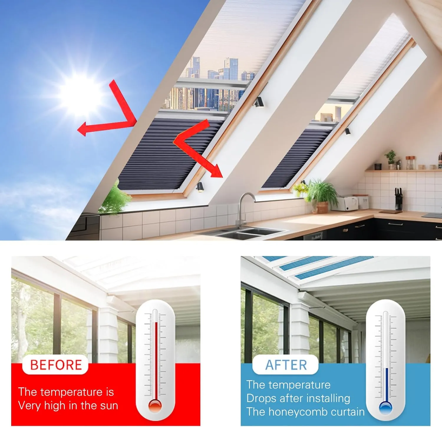 ZSHINE Manual Day Night Honeycomb Cellular Shades Light Filtering Thermal Retardation Non Wovens Fabric for Velux Skylight Window (Blue Sky)