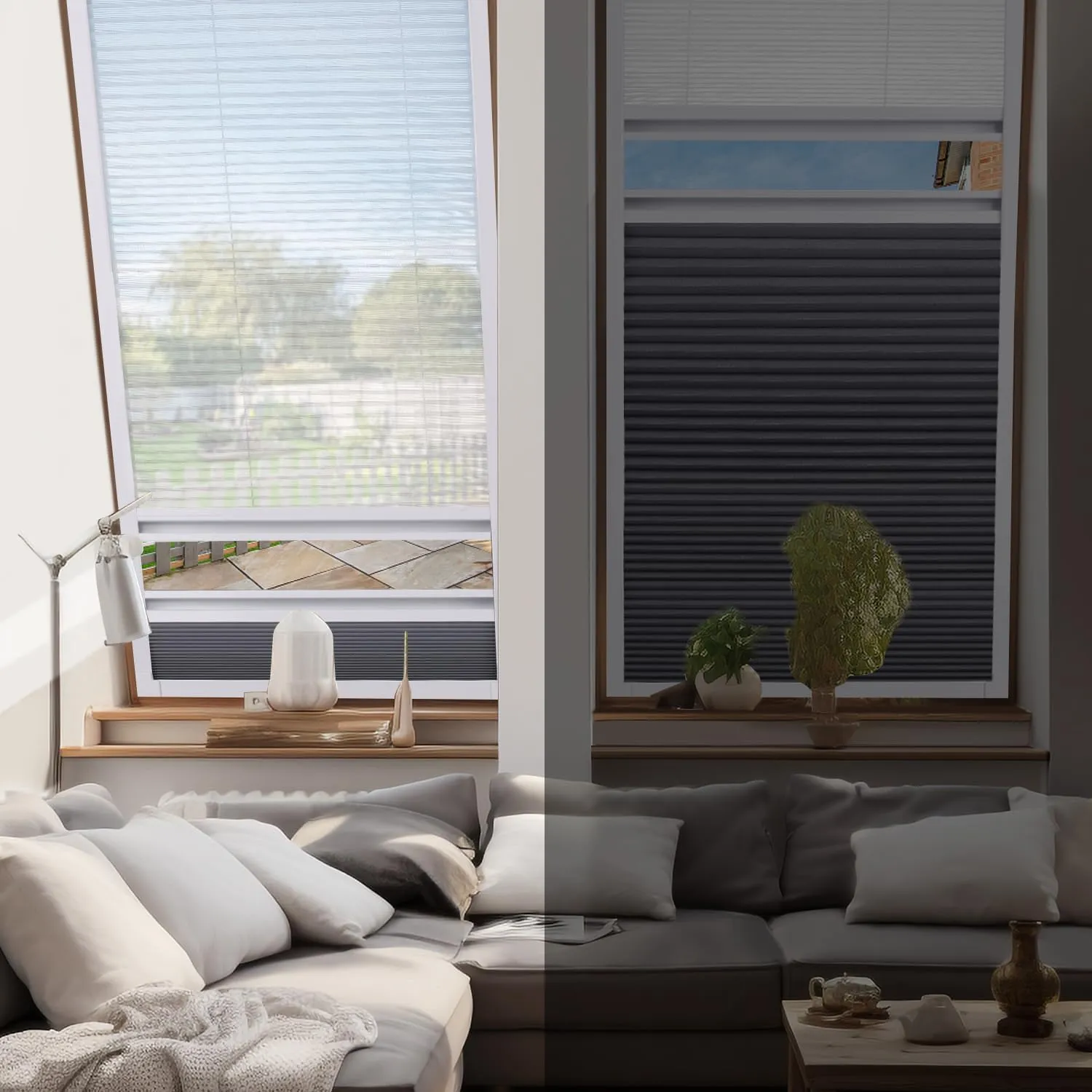 ZSHINE Manual Day Night Honeycomb Cellular Shades Light Filtering Thermal Retardation Non Wovens Fabric for Velux Skylight Window (Blue Sky)