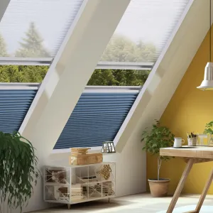 ZSHINE Manual Day Night Honeycomb Cellular Shades Light Filtering Thermal Retardation Non Wovens Fabric for Velux Skylight Window (Blue)